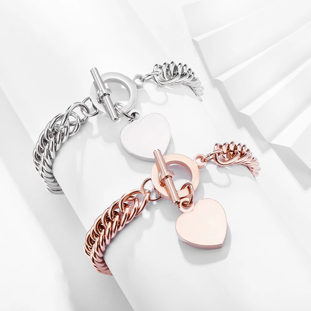 

Stainless Steel Love Heart Shape Chains Charm Bracelet Gift For Women Fashion Female Wedding Jewelry Wholesale New 2021