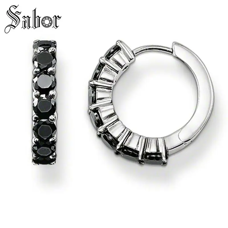 Серьги-кольца с креольским черным фианитом на петлях новинка 2020 циркониевые