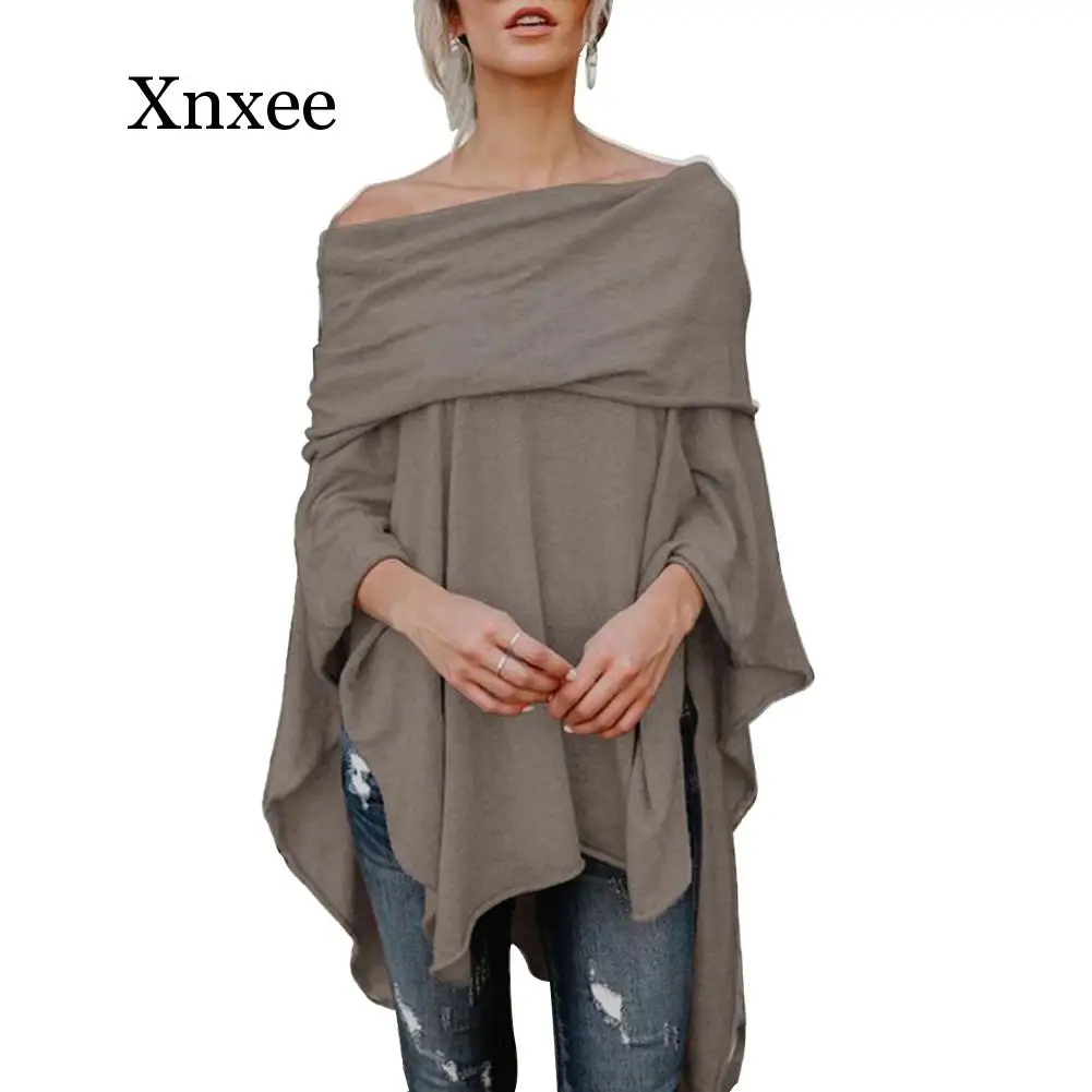 

Women's Solid Strapless Pullover Loose Cape Irregular Hem Shawl Ponchos Capes Coat Off Shoulder Elegant England Brown Autumn
