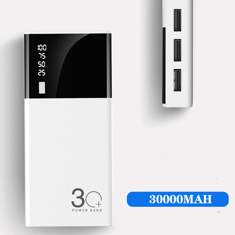 Тройной USB LCD Зеркало 30000mah внешний аккумулятор повербанк зарядное устройство для