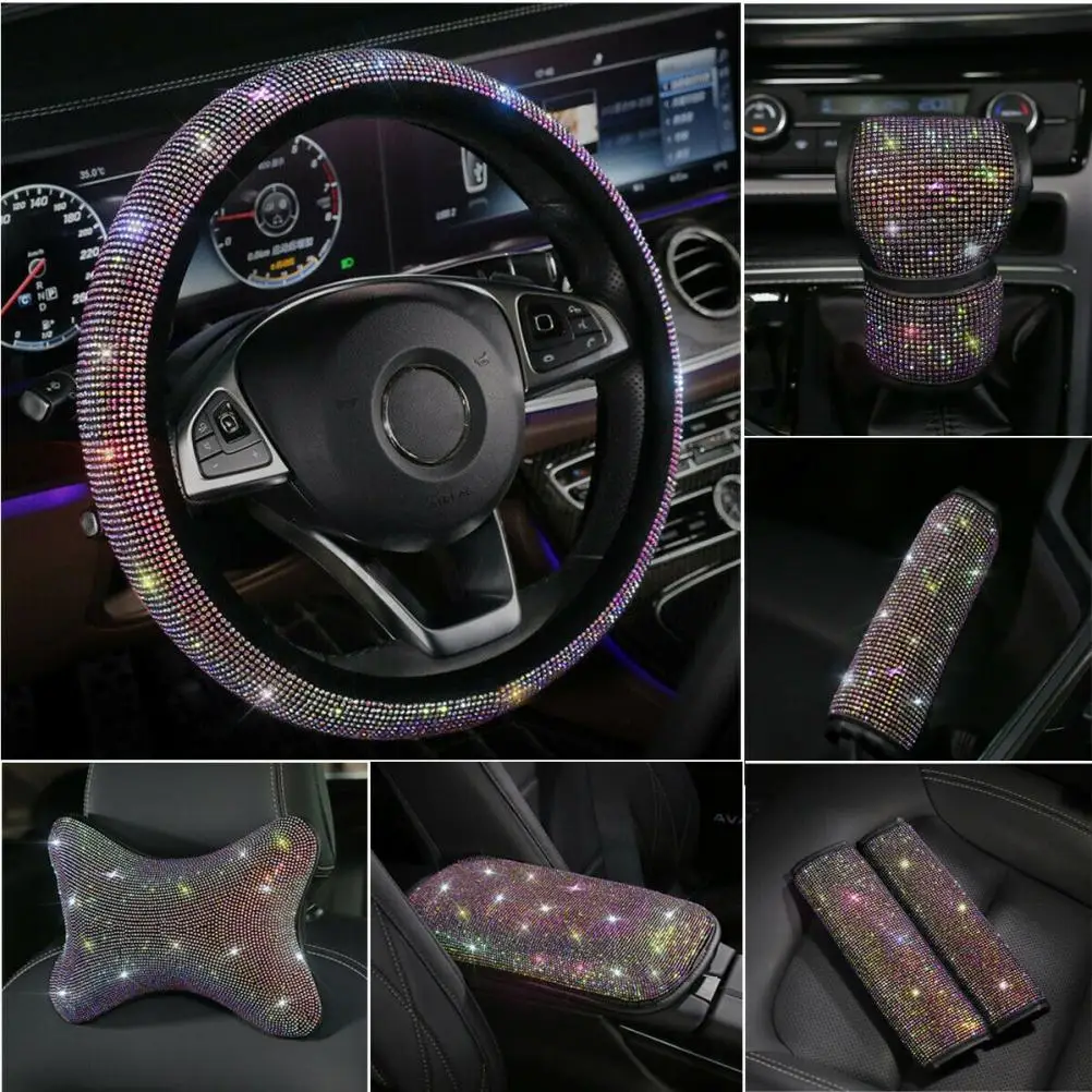 

Crystal Steering Wheel Cover Auto Shift Gear Cover Practical Durable Fashion Diamond Car Decor Accessories