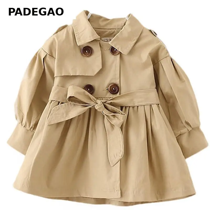 Осенне-зимний детский тренчкот для девочек одежда маленьких куртка пальто хаки