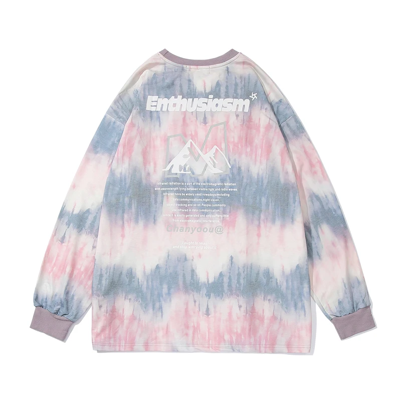 Мужские футболки с длинным рукавом винтажные крашеные галстуки в стиле хип-хоп