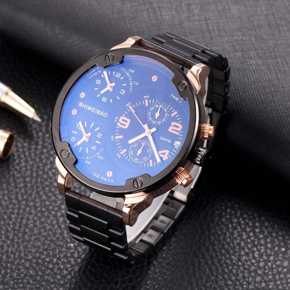 Часы мужские кварцевые в стальной полосе с хронографом и разными часовыми