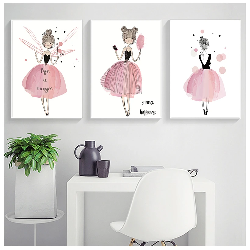 

Watercolor Kawaii Cartoon Girl Posters and Prints Wall Art Canvas Painting Nordic Style Picture for Living Room Home Decor