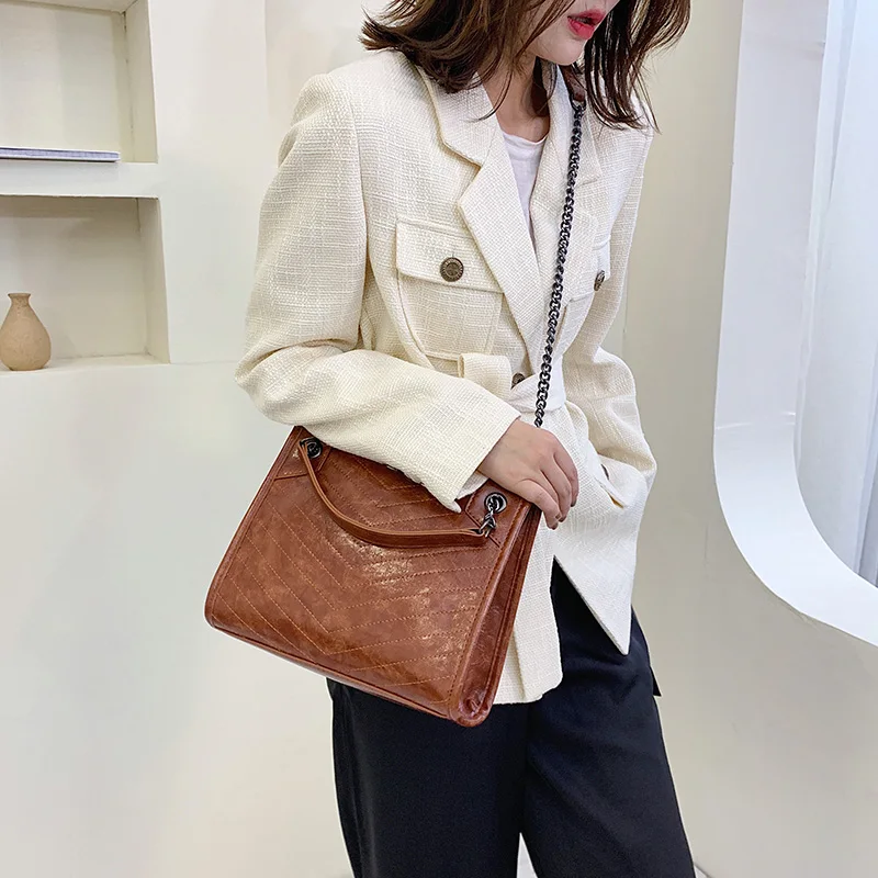 Модные большие сумки на плечо для женщин путешествий из кожи пу качественная