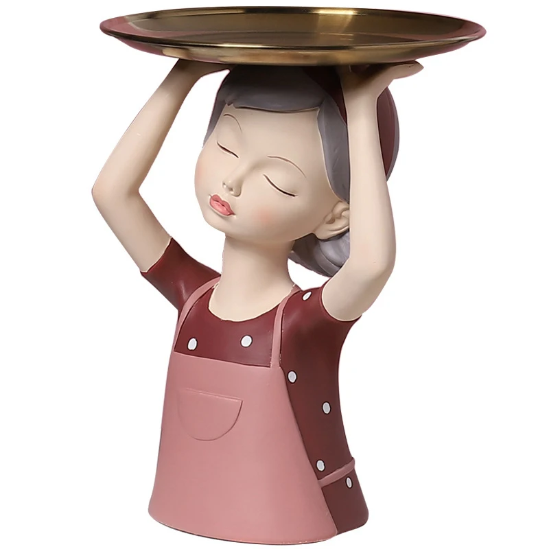

A65 Nordic Lovely Resin Rural Girl Arts Crafts Porch Living Room Bedroom Cabinet Desktop Shop Hands Up Tray Storage Ornaments