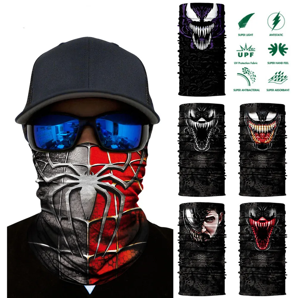 3D Venom бесшовная бандана супергерой шеи гетры трубки Баффы Пешие прогулки шарфы Хэллоуин маска для лица щит для лица Велоспорт Байкерская бандана