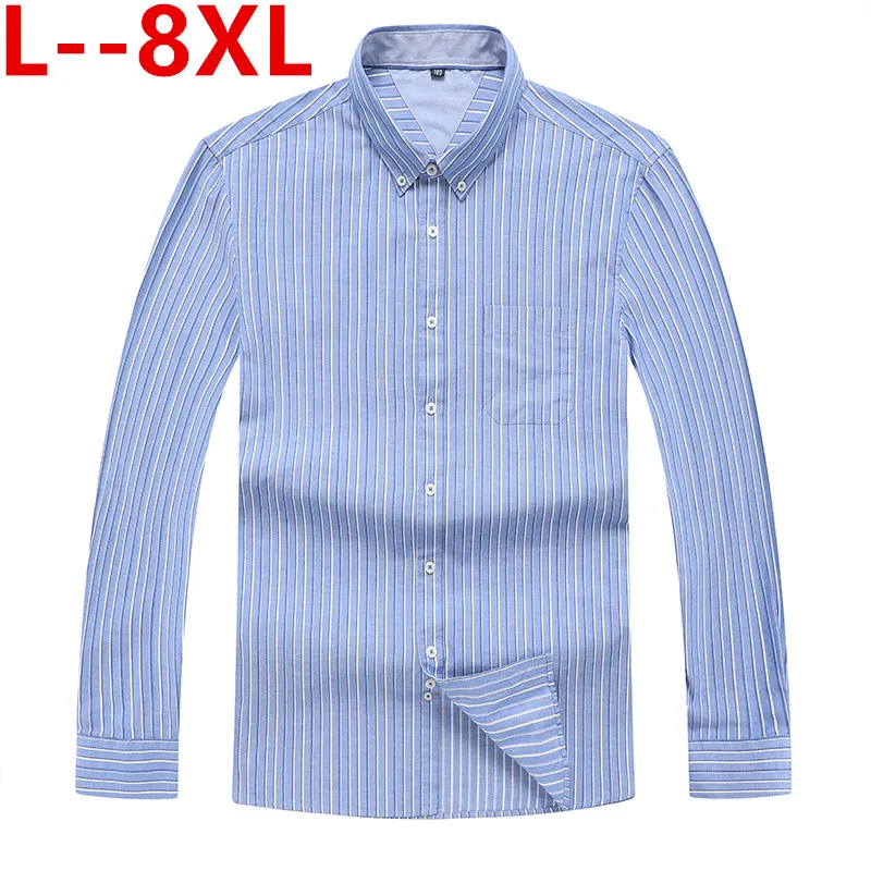

6XL 5XL Men's Fashion 8XL Striped Long Sleeved Shirt Flannel 100% Cotton Soft Male Social Slim Fit Shirts Anti-shrinkage Design