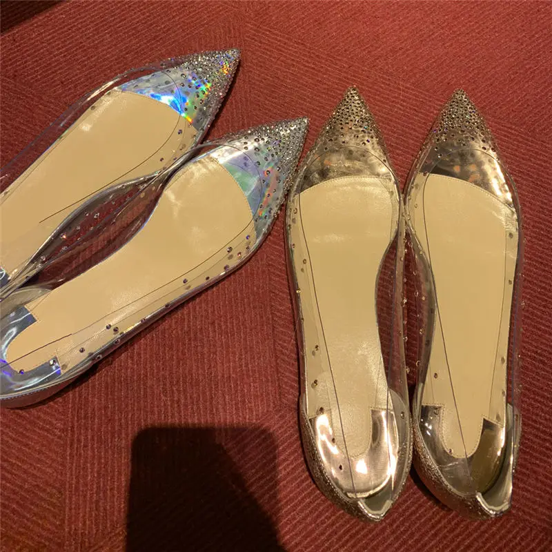 Туфли женские на плоской подошве прозрачные без застежки ПВХ заостренный носок