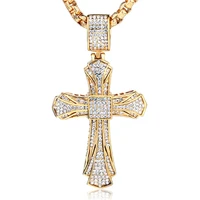 hip hop iced out bling big cross pendant male gold color stainless steel christian necklace for men jewelry dropshipping