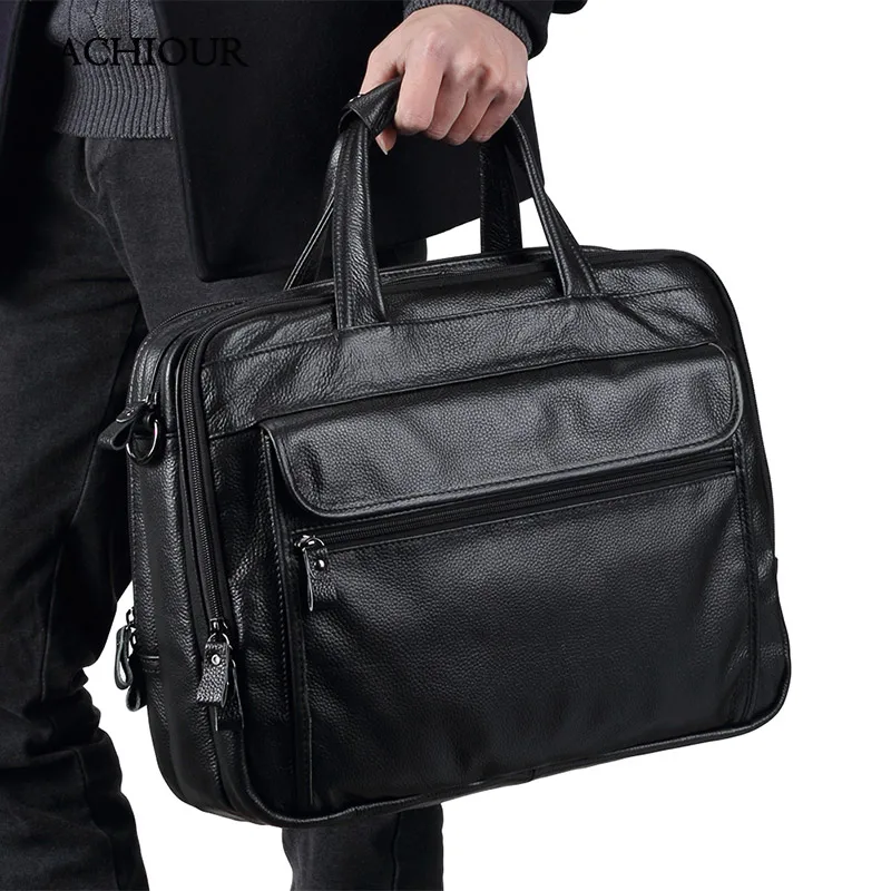 large men leather handbgs male genuine leather business travel brifcases bag mens 15 6 inch laptop shoulder bag business a4 bag free global shipping