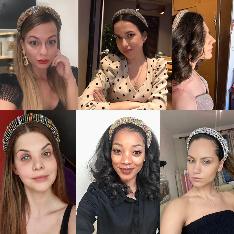 Женский широкий обруч для волос AWAYTR Серебристый со стразами и подкладкой