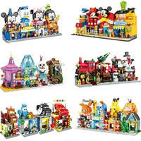 new disney street view full series frozen ii mickey mouse christmas train building block model toys childrens christmas gifts
