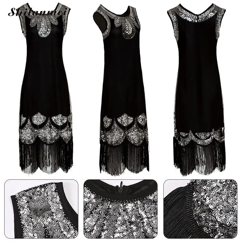 

Black Sequin Dress Women 1920s Vintage Evening Party Dresses Retro Tassel Bodycon Dress Flapper Dress Great Gatsby Dress 2xl