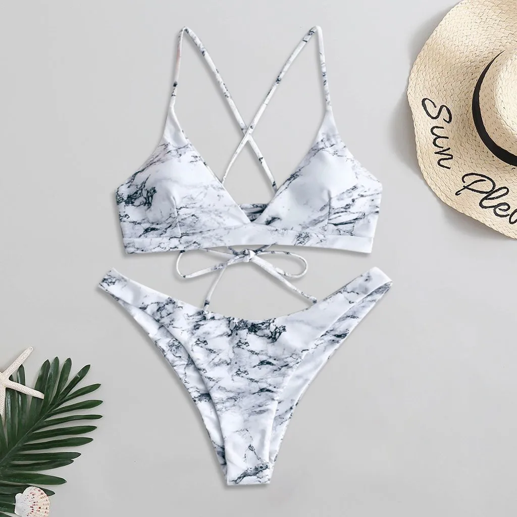 

59# Backless Print Women Swimming Costume Padded Swimsuit 2021 Thong Monokini Push Up Bikini Sets Swimwear Biquini Beachwear