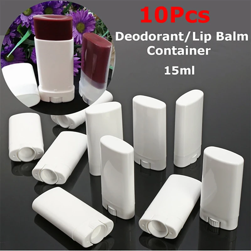

10Pcs Empty Lip Balm Tube Plastic 15ml White Oval Solid Perfume Deodorant Containers Portable Makeup Lipstick Tubes With Lid
