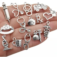 20pcs hospital series alloy charms handmade anklets components syringe stethoscope pendant for jewelry making diy accessories