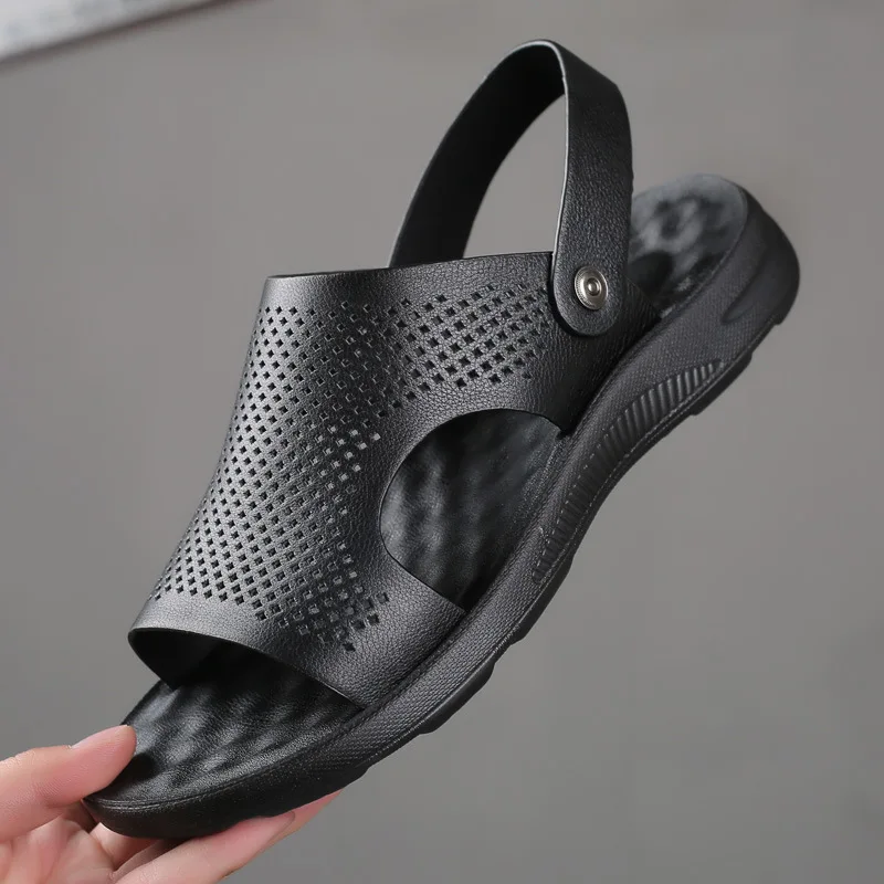 

Summer Casual Shoes Men Sandals Fashion Solid Leather Slip-on Indoor & Outdoor Sandals Men Shoes Slip-on Beach Man Shoes