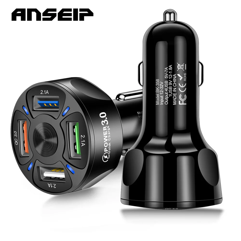 

ANSEIP 4 Port Quick charge Car USB Charger For iPhone Xiaomi redmi note 10 pro Car lighter Slot Charge plug Mobile Phone Charger