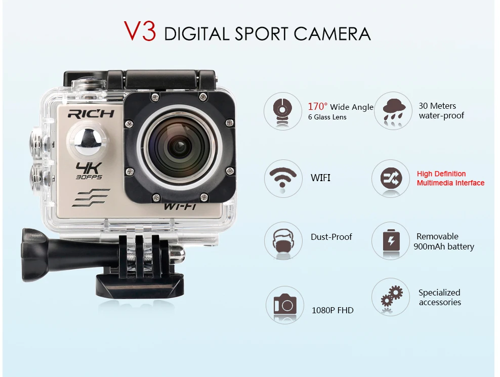 Богатая Экшн-камера Ultra HD 130D 2,0 экран Go Wifi подводная камера s Водонепроницаемая профессиональная мини Экшн-камера для плавания