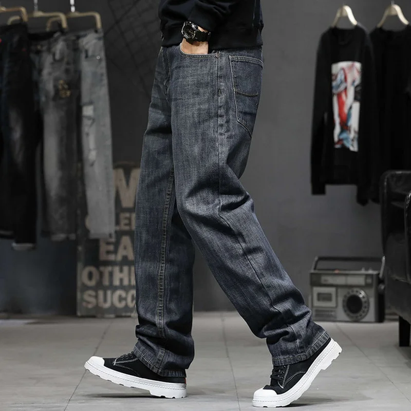 Men Jeans Fall/Winter Men Trousers Deep Crotch Lengthened Jeans Male Loose Straight Denim Pants Wide Leg Jeans