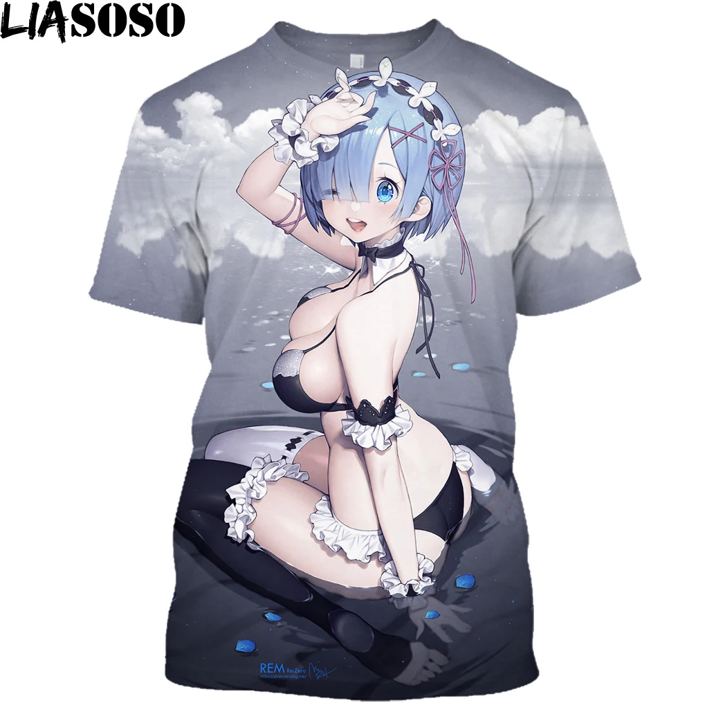 

LIASOSO New 3D Short Sleeve Anime Re:zero Twin Ram Rem Cosplay TShirt Harajuku Maid Outfit T-Shirt Fashion Men's Women Shirt