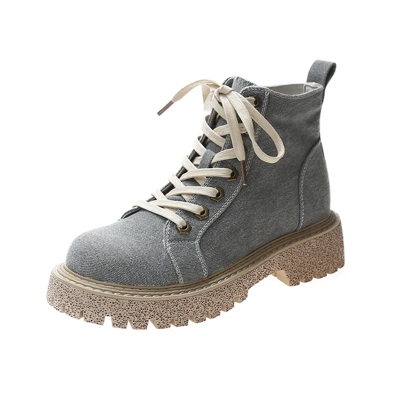 

2021 Autumn Winter Street Canvas Ankle Boots Gothic Platform Shoes Short Motorcycle Boots Women Fashion Lace Up Combat Boots