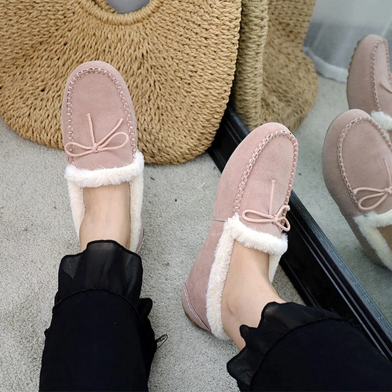 

Winter Women's Short Plush Flat Shoes Ladies Slip On Loafers Female Keep Warm Home Cotton Shoes Women Comfort Casual Footwear