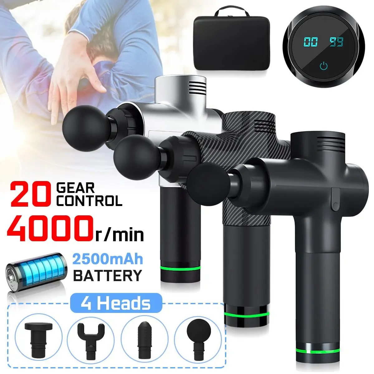 20 передач ЖК дисплей массажный пистолет глубокий мышечный массажер мышечная