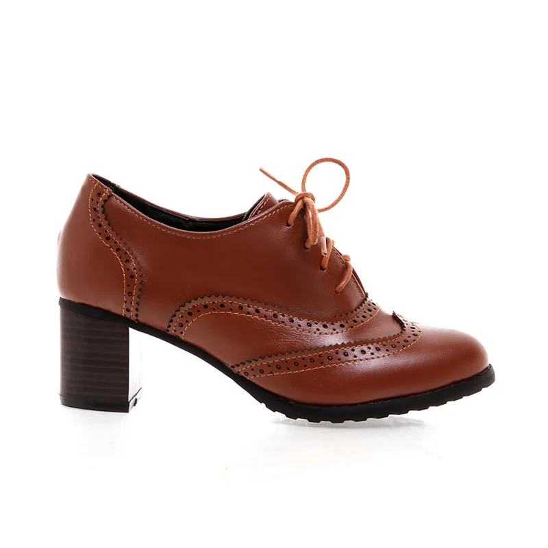 Туфли женские из искусственной кожи на шнуровке винно-красного цвета с круглым