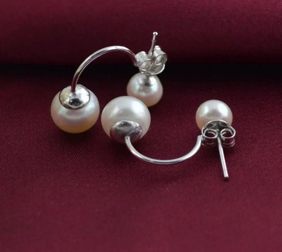 

New 423 6-8MM natural oblate Pearl Earring two pearl earring