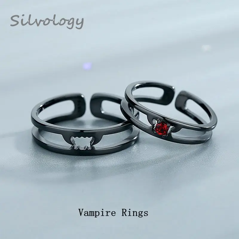 Silvology, 925 пробы, серебряные кольца вампира, черные, креативные, красные, циркониевые, Романтические кольца,, кольца для влюбленных, оригинальные ювелирные изделия
