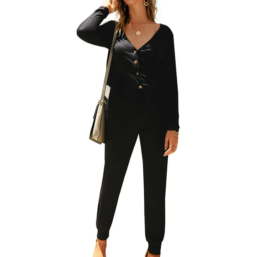 Модный простой комбинезон для женщин с тонким поясом v образным вырезом женский