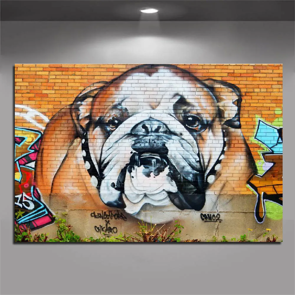 

Animal Canvas Art Colorful Dog Canvas Print Painting Modern Graffiti Bulldog Street Artwork Wall Art Picture for Home Decorative