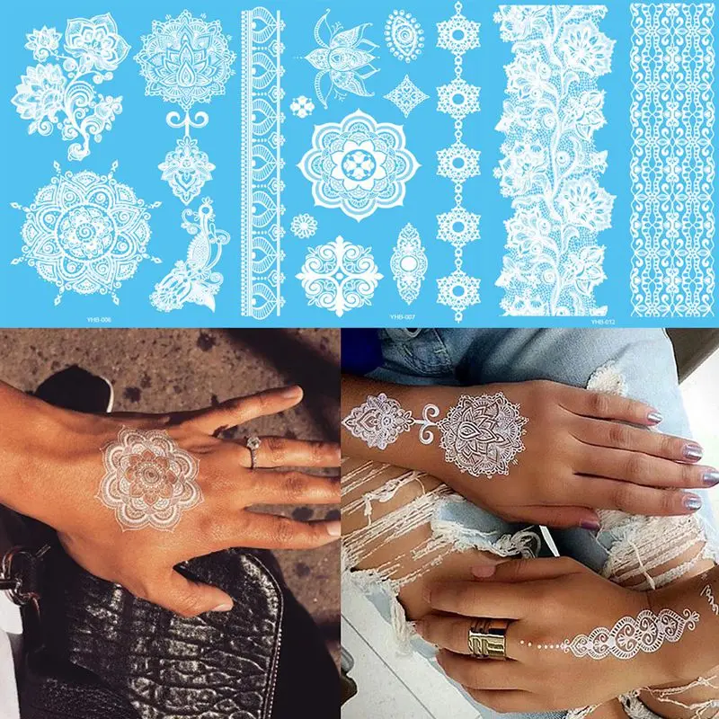 Sexy Mandala Henna Tattoo White Lace Necklace Flower Temporary Sticker Body Art Long Lasting Waterproof For Wedding Beach | Красота и