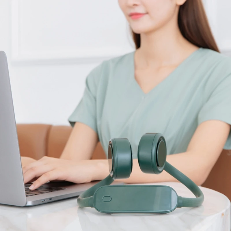 

Portable Hanging Neck Fan Hands Free Rechargeable 3 Speed Settings Air Cooler for Student Dormitory Home Office Use