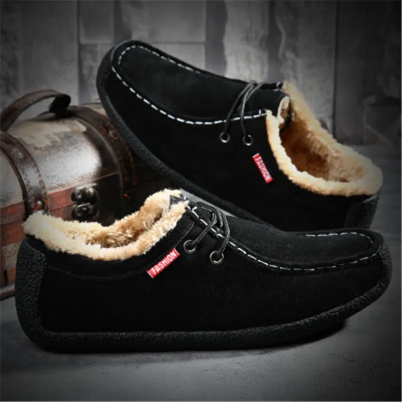 Size 39-50 High Quality Men's Suede Casual Shoes Male Lace-Up Flat Leather Comfortable Soft Plush warm Winter Light | Обувь
