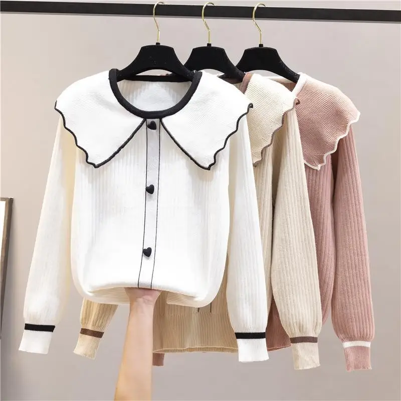 

Белый Женский вязаный кардиган, свитер, модное осеннее пальто свободного кроя с длинным рукавом, повседневные плотные тканевые топы на пуговицах с V-образным вырезом, одежда