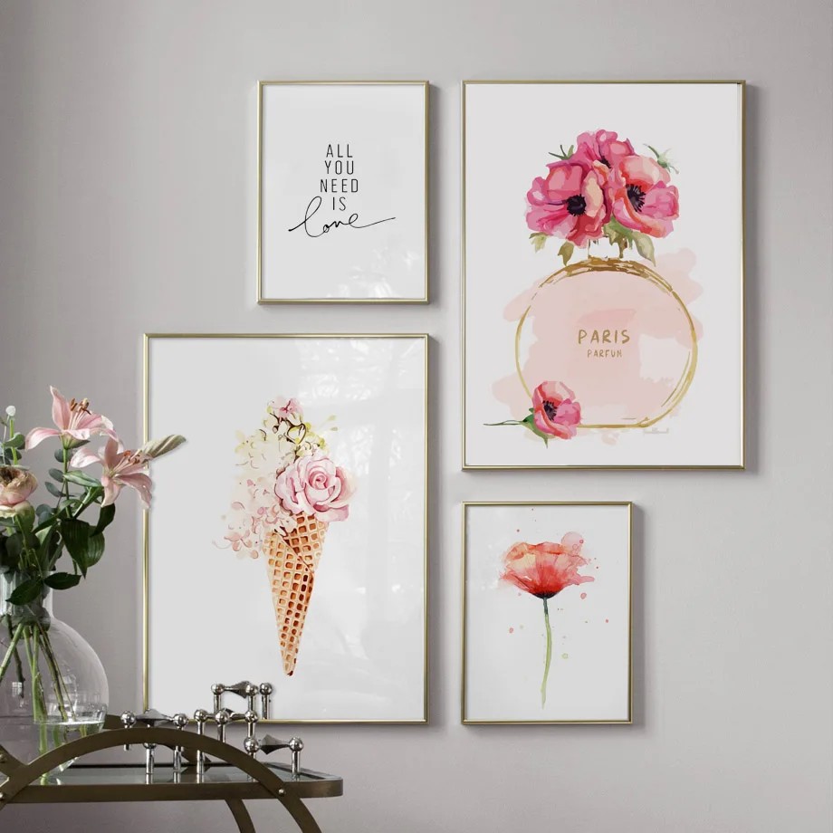

Paris Perfume Flower Ice Cream Wall Art Canvas Painting Nordic Posters And Prints Wall Pictures For Living Room Decor