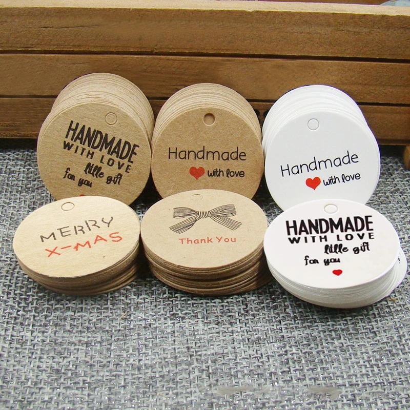 

100pcs Kraft Paper Tags DIY Handmade Gift Decorations for Christmas Birthday Thanksgiving Day Packing Label Card Festival Supply