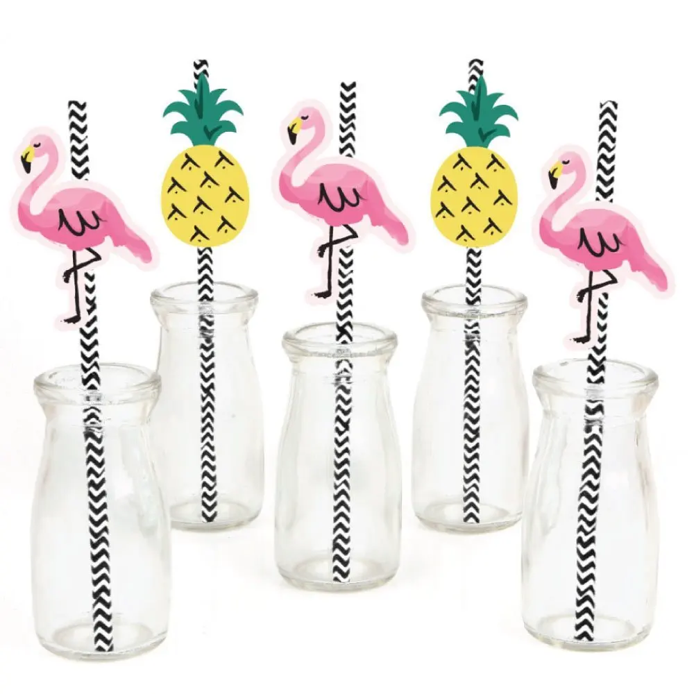 7.75inch Flamingo Pineapple Black Striped Paper Straw Party Decorative Straws Cake Pop Stickers 100pcs/lot DEC300