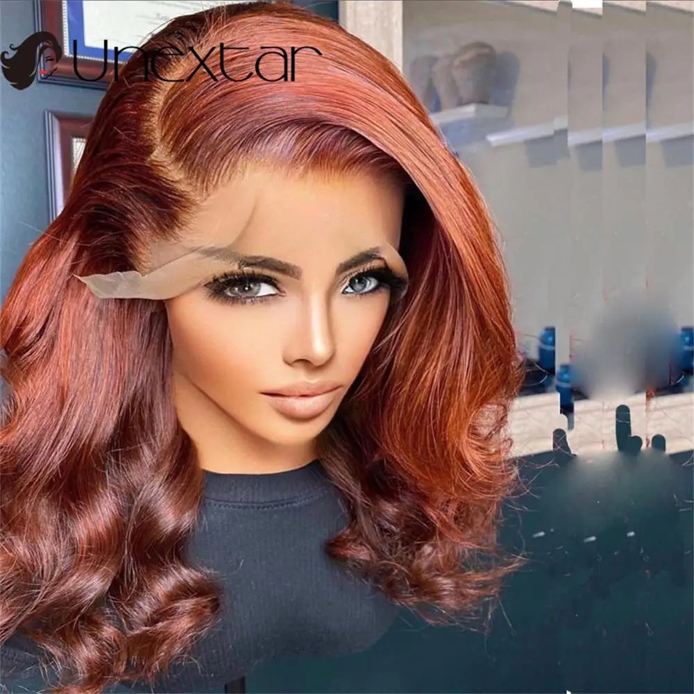 

Ombre Red Brown Wig Pre Plucked Lace Human Hair Wigs 180% Brown Honey Orange Colored 13x4 Lace Wig Brazilian Remy Wavy Wigs