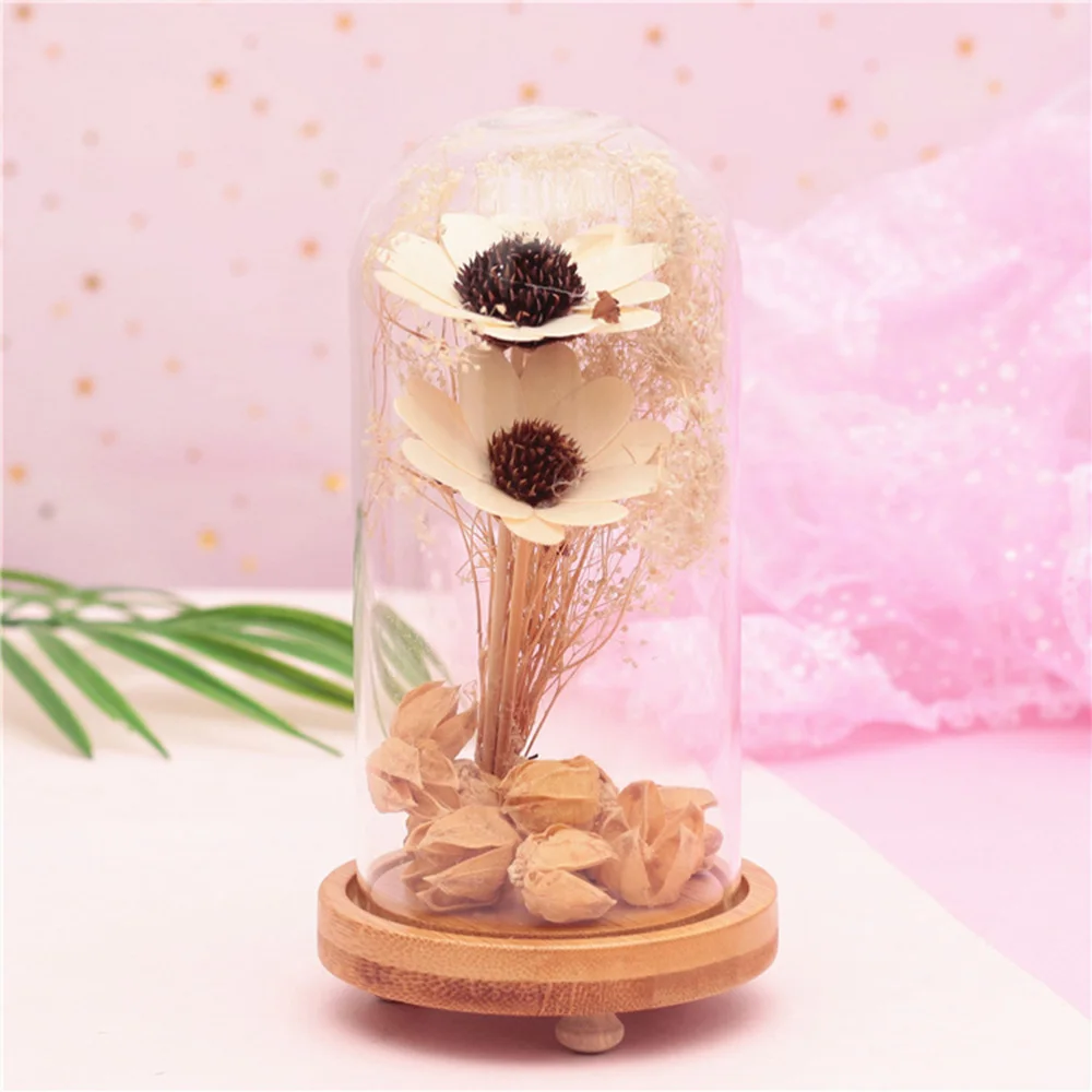 

1PC USB Glass Cover LED Light Simulation Immortal Rose Desktop Ornament Valentines Day Gift for Lady Home Decoration (Rand