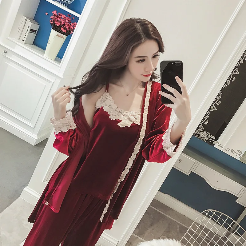 Осенне-зимний теплый пижамный комплект женская сексуальная одежда для сна