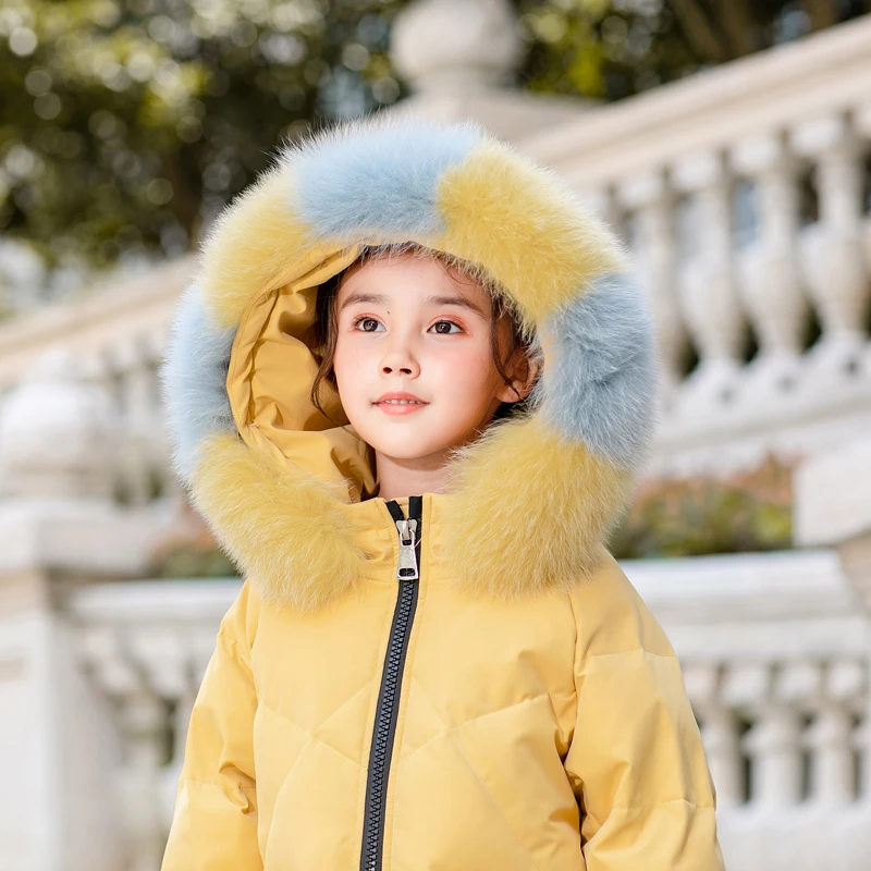 Модные брендовые пуховики для девочек Теплые Детские Пуховые парки пальто с