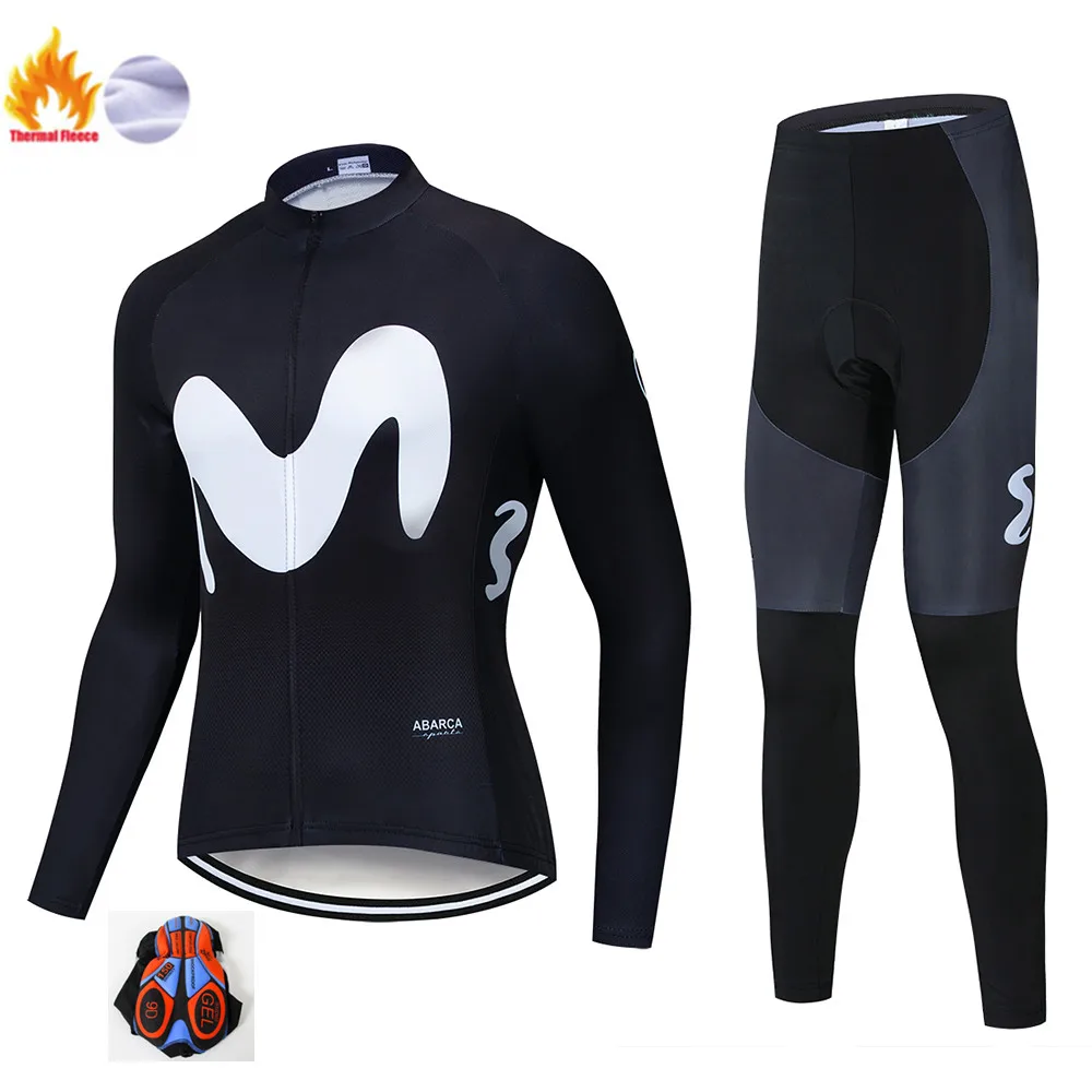 Winter Jersey Suit Movistar зимний термальный флис с длинным рукавом Велоспорт Джерси Набор мужская одежда велокостюм из флиса велосипед Майо Ropa Ciclismo - Цвет: Winter Jersey Suit
