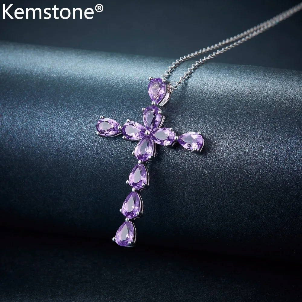Медное колье-подвеска Kemstone с фиолетовым крестом из циркония подарок для женщин |