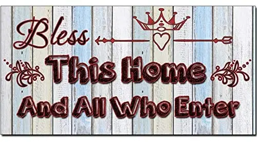 

Original Retro Design Bless This Home and All Who Enter Solid Wood Signs Wall Art|Natural Wooden Board Print Poster Painting