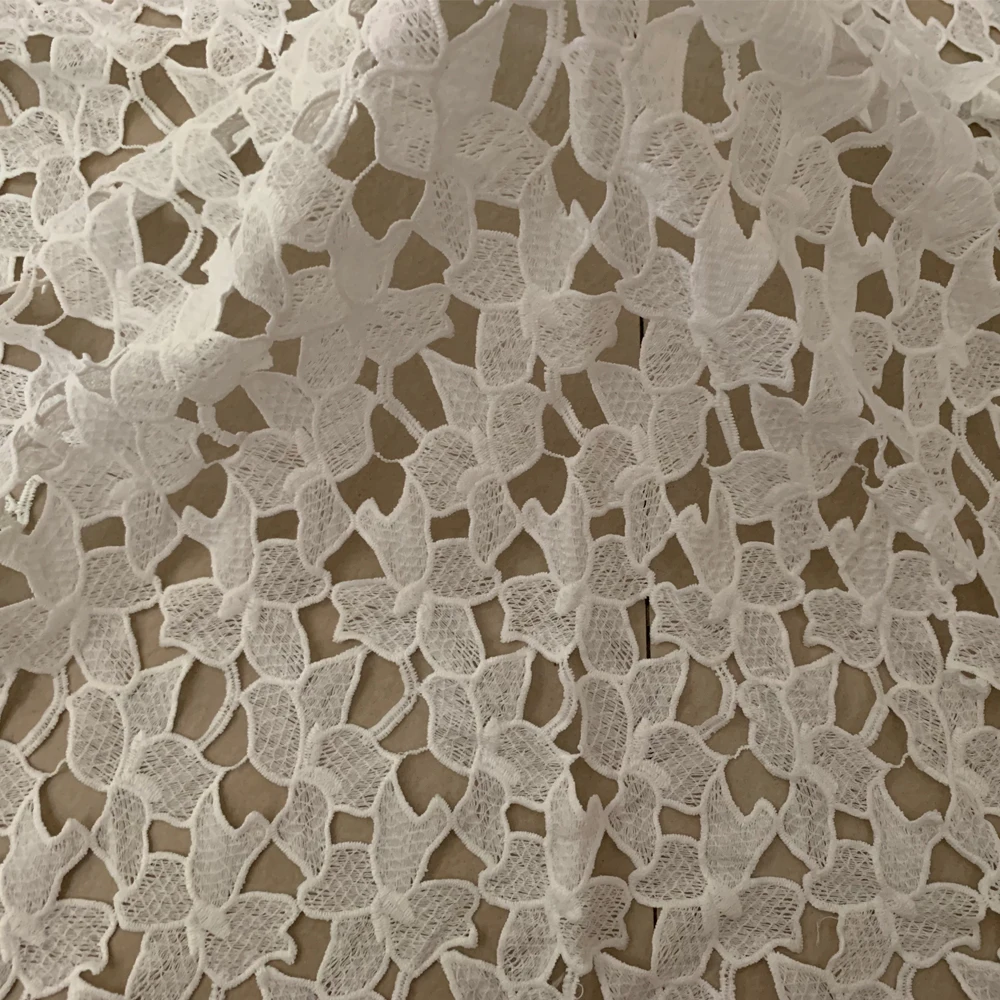 1y Высококачественная Белая африканская вышивка гипюр молочный шелк шнур